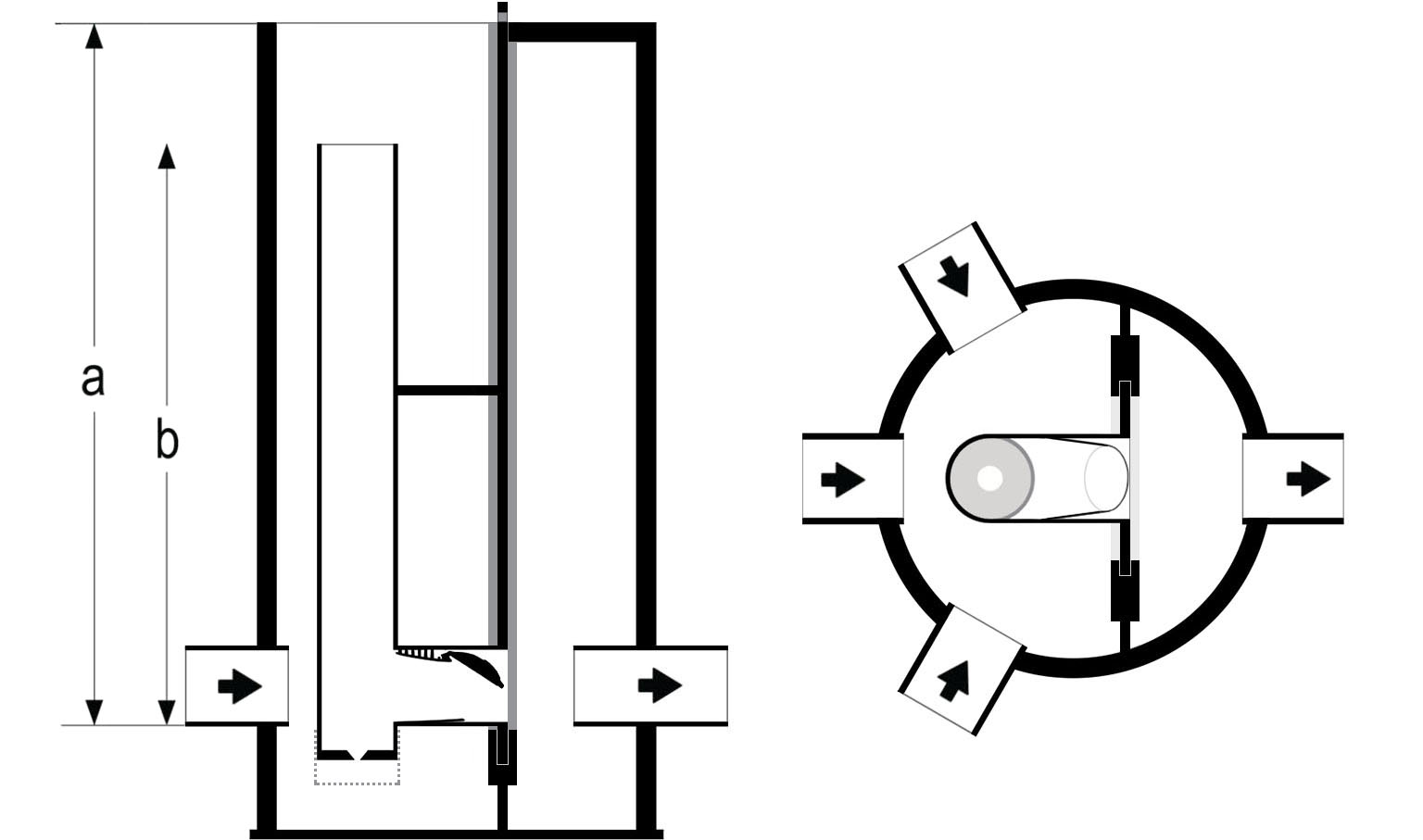 A drawing of a Controflow Combi in section and plan view